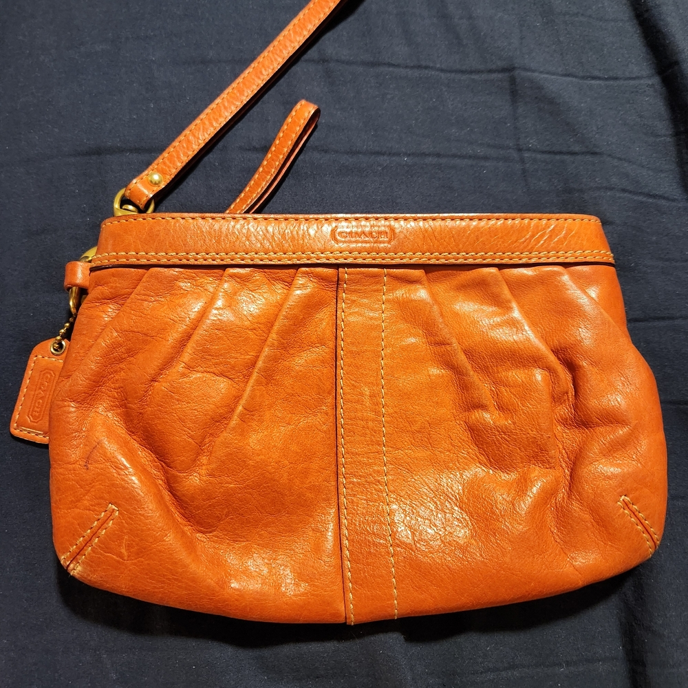 Coach Vibrant Orange Leather Wristlet